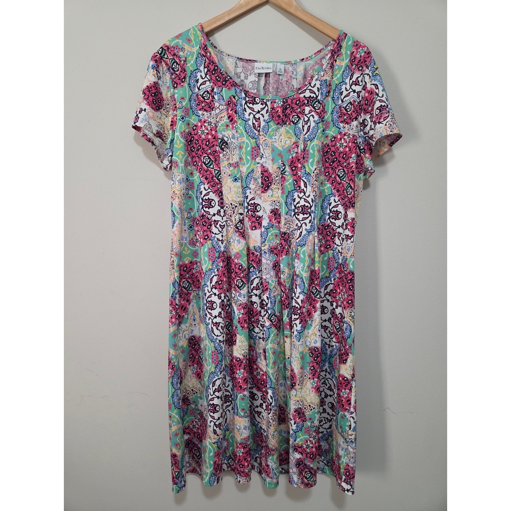 Kim Rogers Womens XL Paisley Medallion Print Short Sleeve‎ Jersey T-Shirt Dress